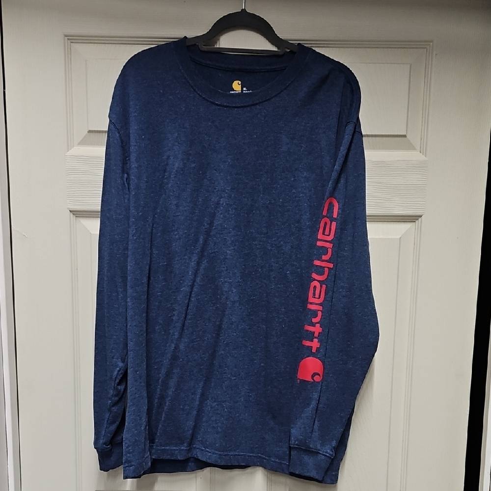 Carhartt Men's Navy and Red Long Sleeve Tee